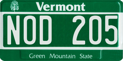 VT license plate NOD205