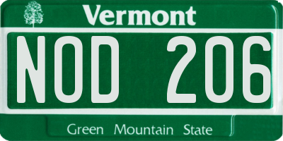 VT license plate NOD206