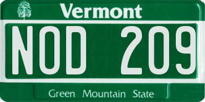 VT license plate NOD209