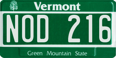 VT license plate NOD216