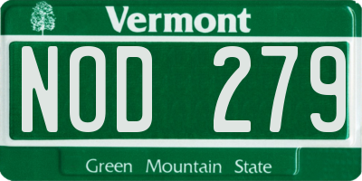 VT license plate NOD279