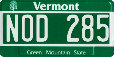 VT license plate NOD285
