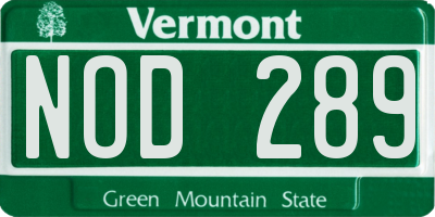 VT license plate NOD289