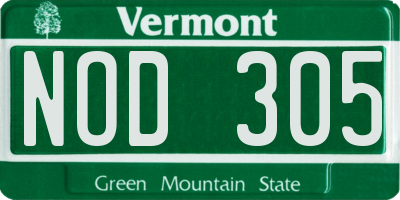 VT license plate NOD305