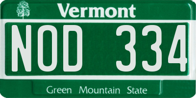 VT license plate NOD334