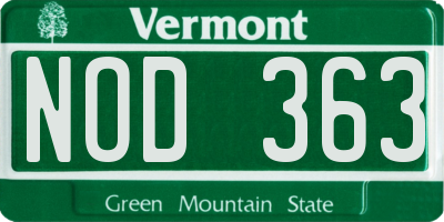 VT license plate NOD363