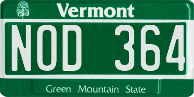 VT license plate NOD364