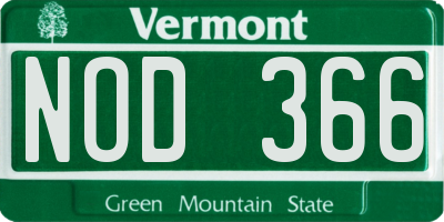 VT license plate NOD366