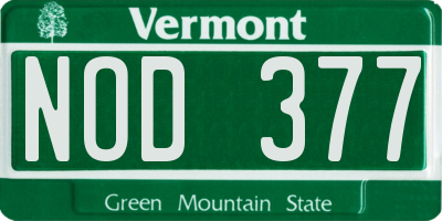 VT license plate NOD377