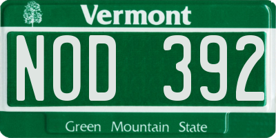 VT license plate NOD392