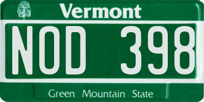 VT license plate NOD398
