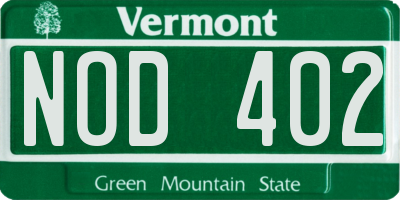 VT license plate NOD402