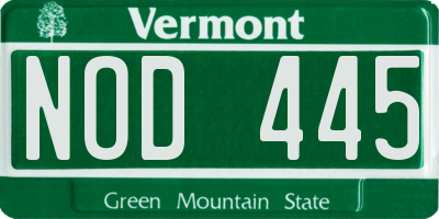 VT license plate NOD445