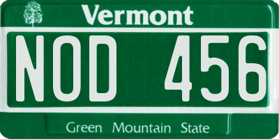 VT license plate NOD456