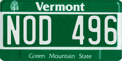 VT license plate NOD496