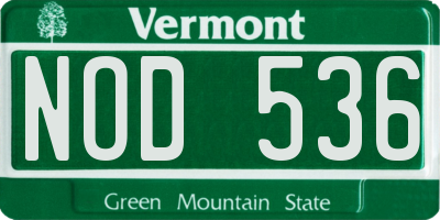 VT license plate NOD536