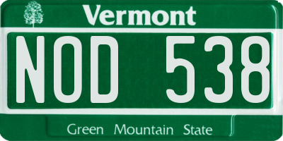 VT license plate NOD538