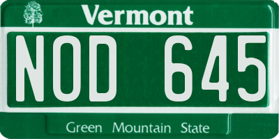VT license plate NOD645
