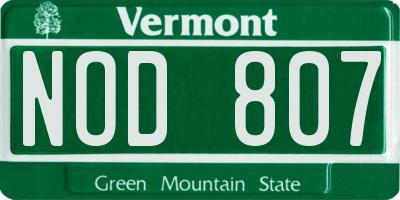 VT license plate NOD807