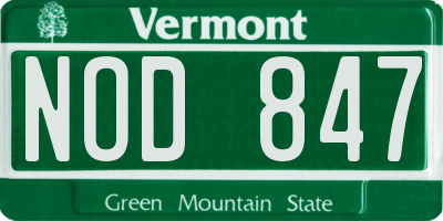 VT license plate NOD847