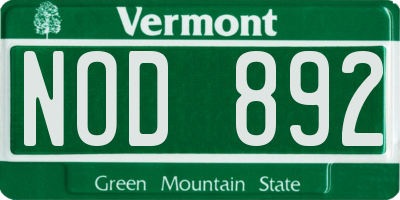 VT license plate NOD892