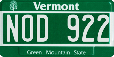 VT license plate NOD922