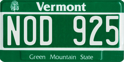VT license plate NOD925