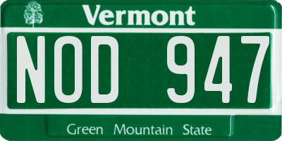 VT license plate NOD947