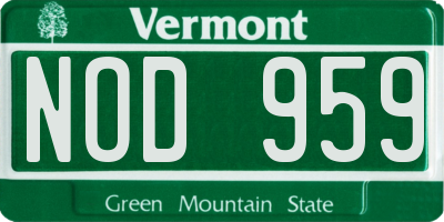 VT license plate NOD959