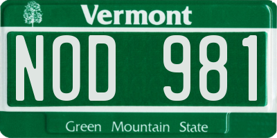 VT license plate NOD981
