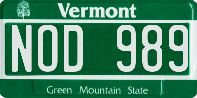 VT license plate NOD989