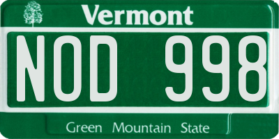 VT license plate NOD998