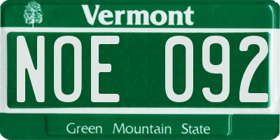 VT license plate NOE092