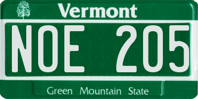 VT license plate NOE205