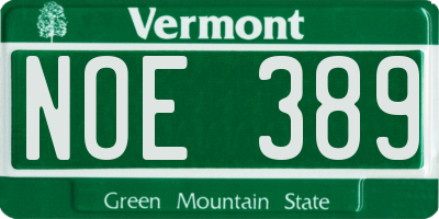VT license plate NOE389