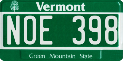 VT license plate NOE398