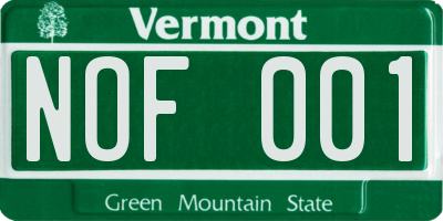 VT license plate NOF001