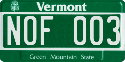 VT license plate NOF003