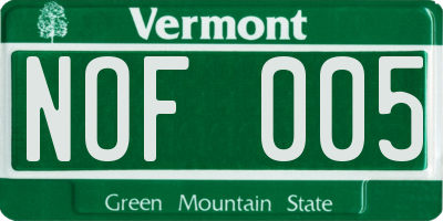 VT license plate NOF005