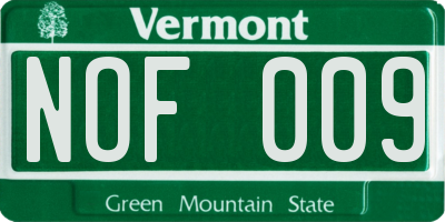 VT license plate NOF009