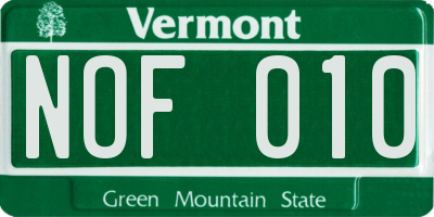 VT license plate NOF010