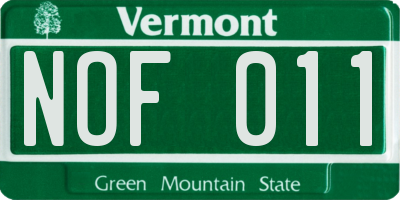 VT license plate NOF011