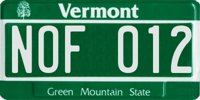 VT license plate NOF012