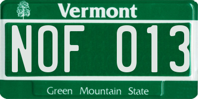 VT license plate NOF013