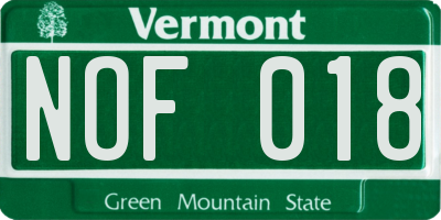 VT license plate NOF018