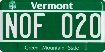 VT license plate NOF020