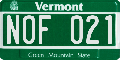VT license plate NOF021