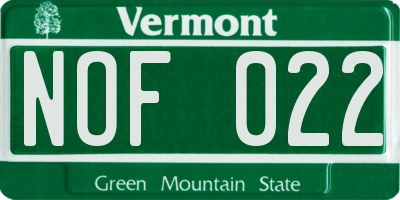 VT license plate NOF022