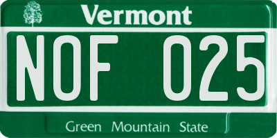VT license plate NOF025