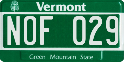 VT license plate NOF029